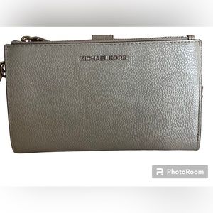 Michael Kors, gray wristlet with phone slot